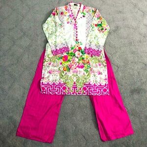 Agha Noor 2 Piece Pakistani Kurta Trousar Size Small Cotton Magenta/Green